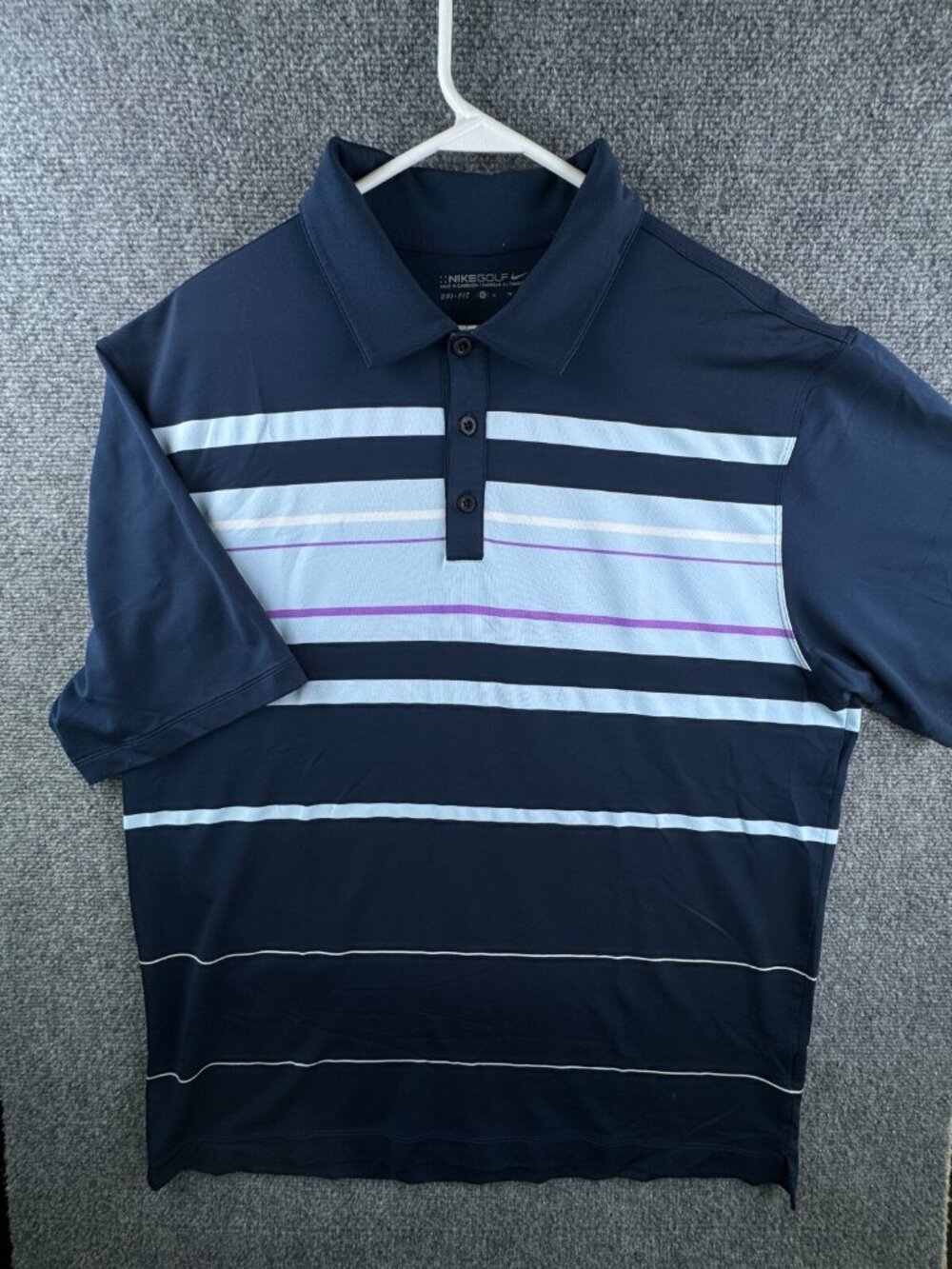 Nike Golf Polo Shirt Men XL Blue Striped Short Sleeve Golf Dri-fit Adult Stretch